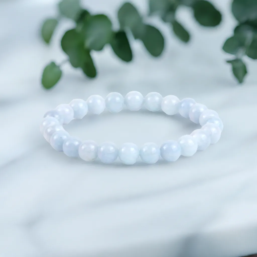 Real Aquamarine Beaded Elastic Bracelet – Healing Crystal Jewelry for Men & Women