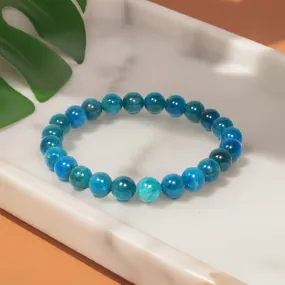 Real Blue Apatite Beaded Elastic Bracelet – Healing Crystal Jewelry for Men & Women