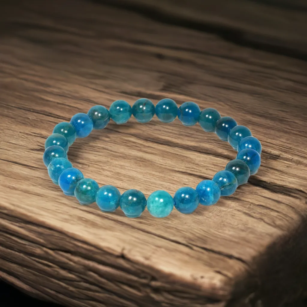 Real Blue Apatite Beaded Elastic Bracelet – Healing Crystal Jewelry for Men & Women