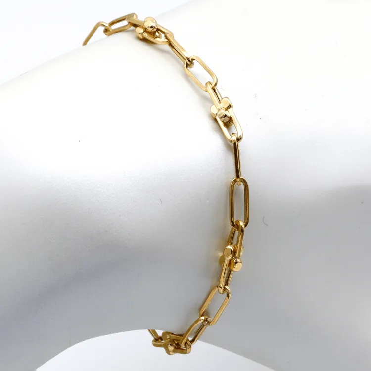 Real Gold Paper Clip GZTF Beads 4 M.M Bracelet 1523 BR1507