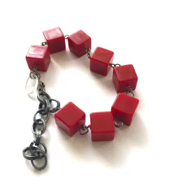 Red Lucite Cube Stations Bracelet