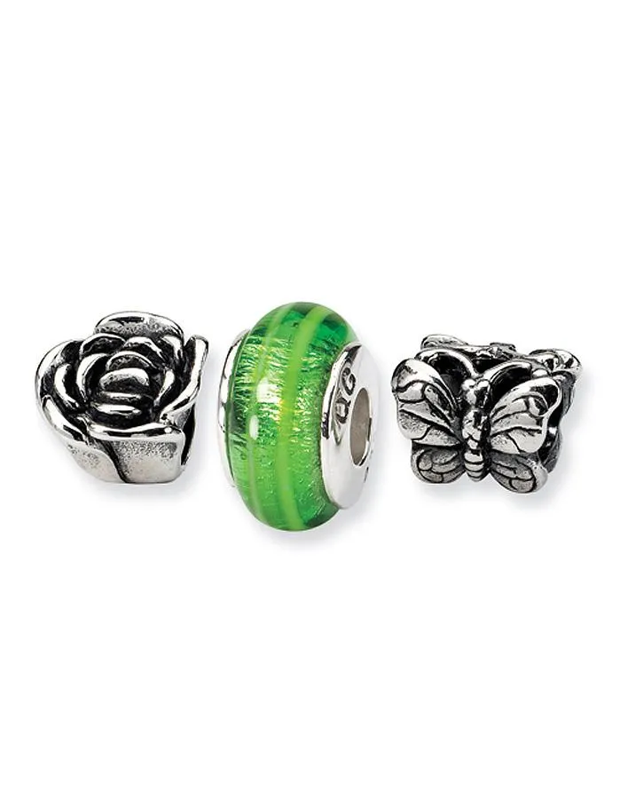 Reflection Beads Sterling Silver Watch - Spring Butterfly & Flower 3 Bead Set