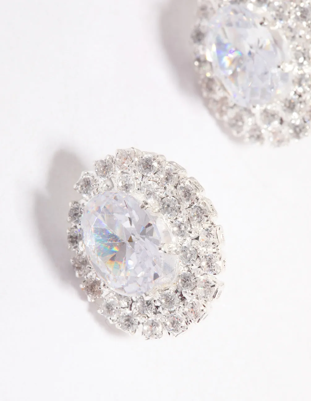 Rhodium Round Blossom Cubic Zirconia Earrings