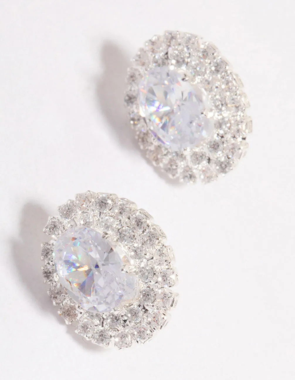 Rhodium Round Blossom Cubic Zirconia Earrings