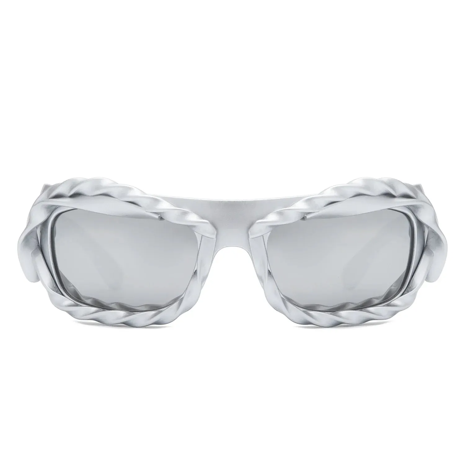 Riff - Rectangle Irregular Twisted Thick Frame Futuristic Sunglasses