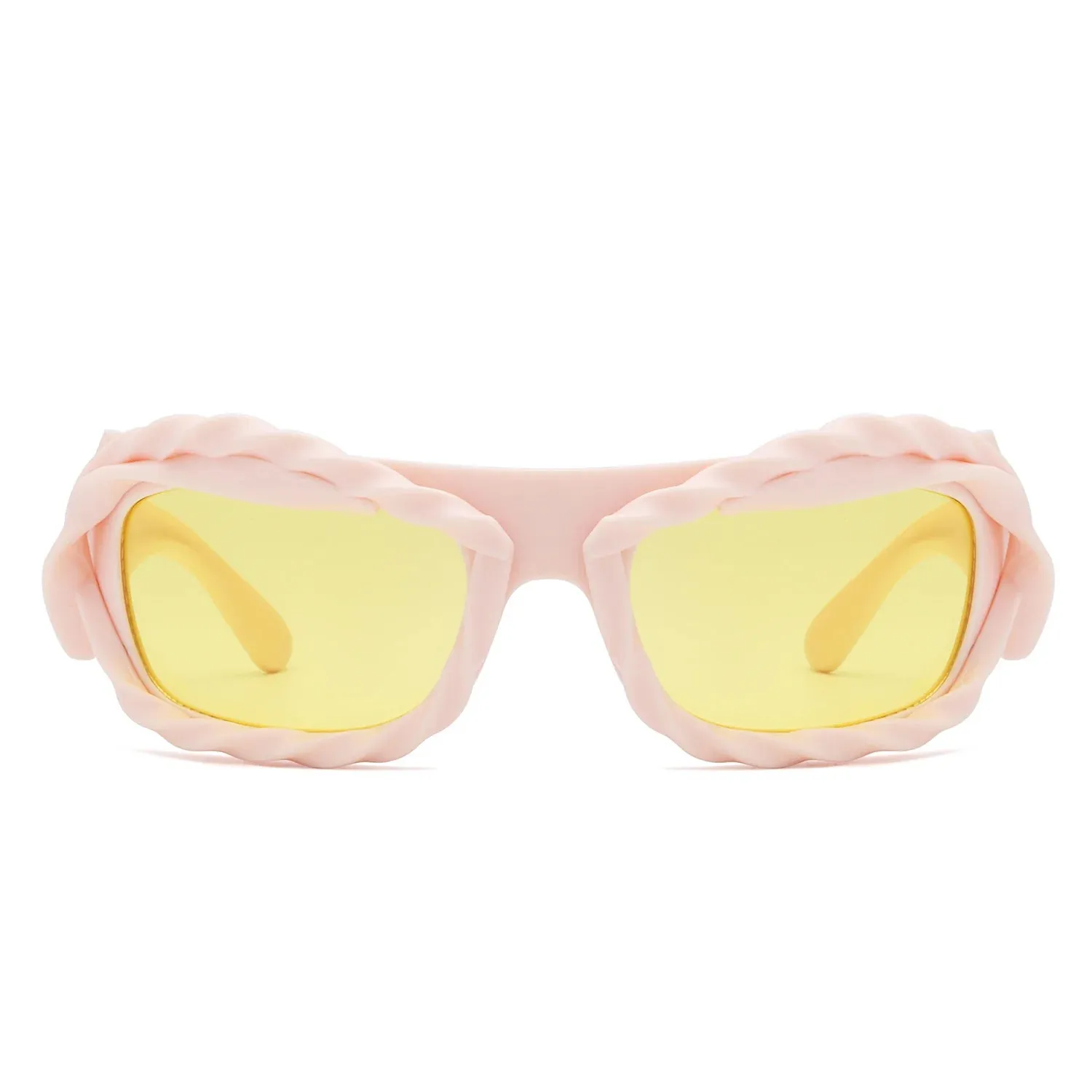 Riff - Rectangle Irregular Twisted Thick Frame Futuristic Sunglasses