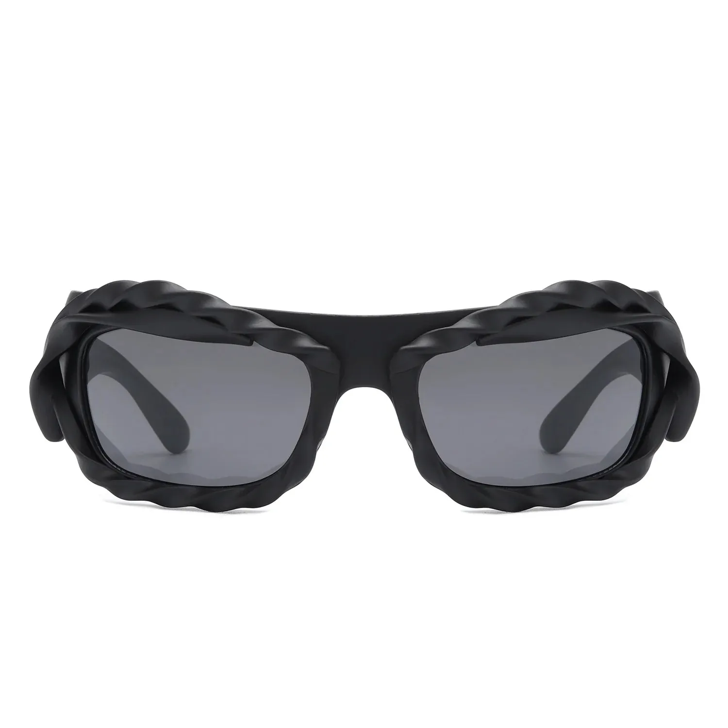 Riff - Rectangle Irregular Twisted Thick Frame Futuristic Sunglasses