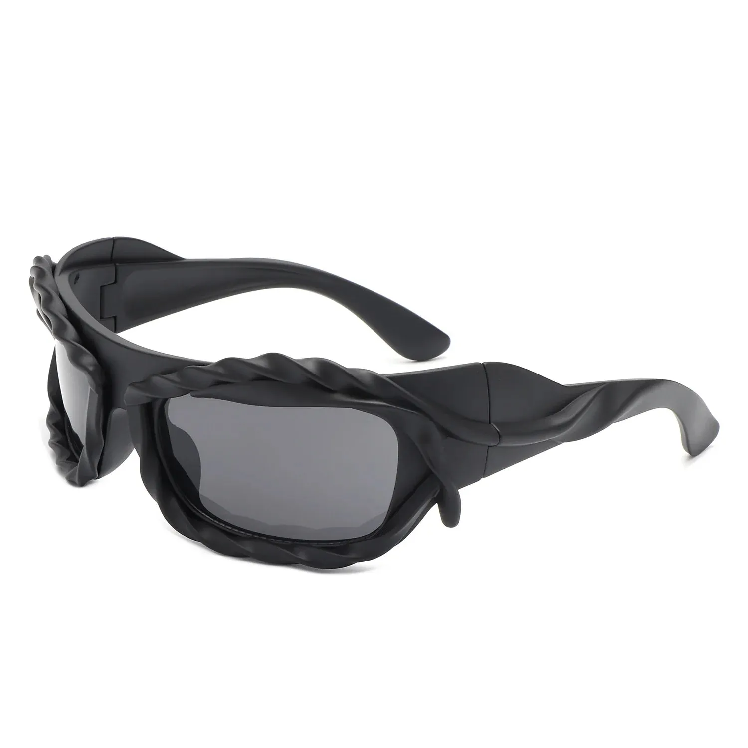 Riff - Rectangle Irregular Twisted Thick Frame Futuristic Sunglasses