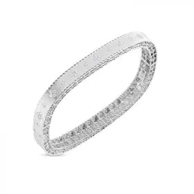 ROBERTO COIN SATIN FINISH SLIM BANGLE WITH FLEUR DE LIS DIAMONDS - 18K WHITE GOLD