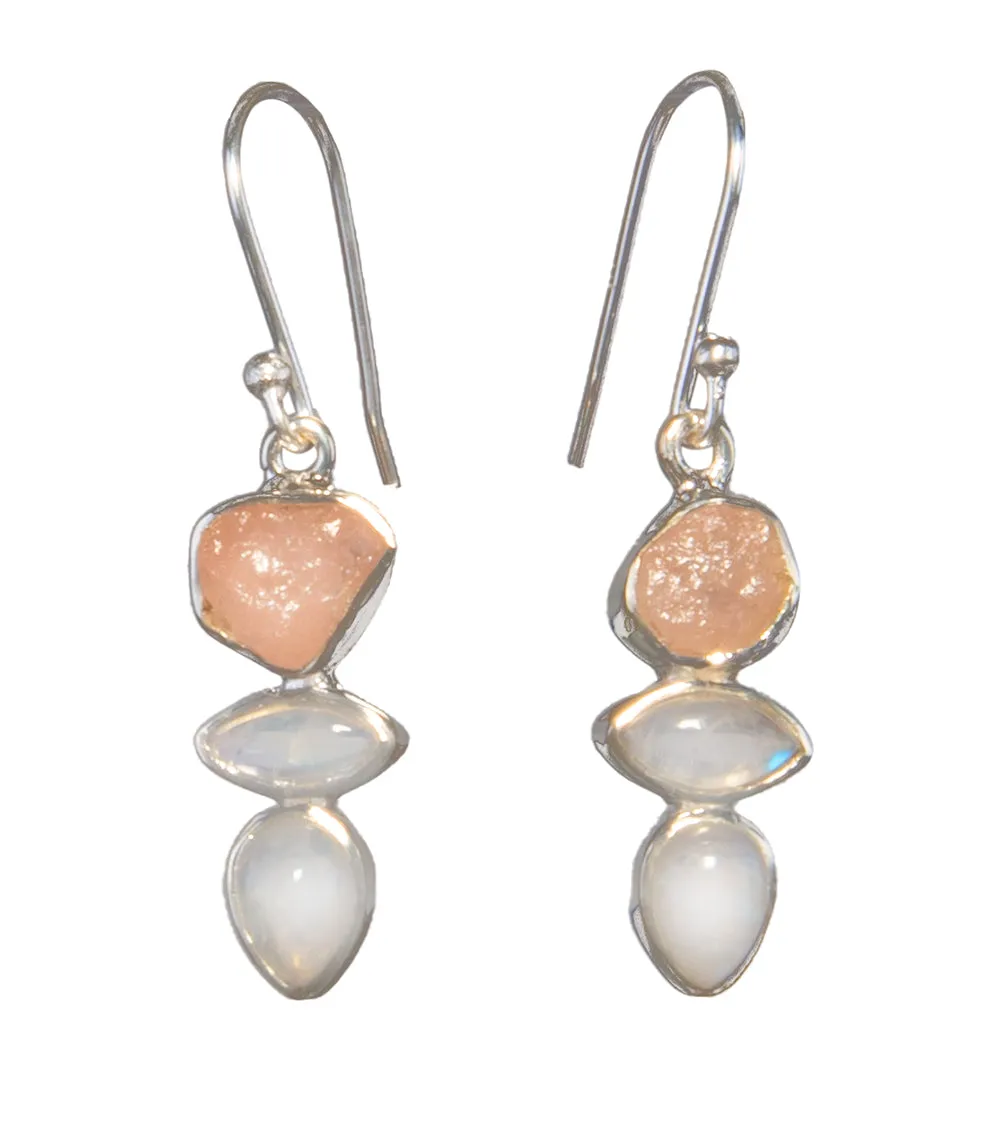 Rose Quartz & Rainbow Moonstone Earrings