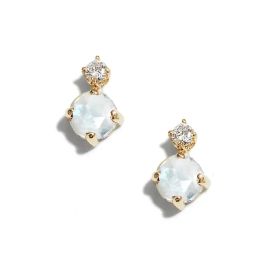 Rosecut Moonstone Diamond Earrings