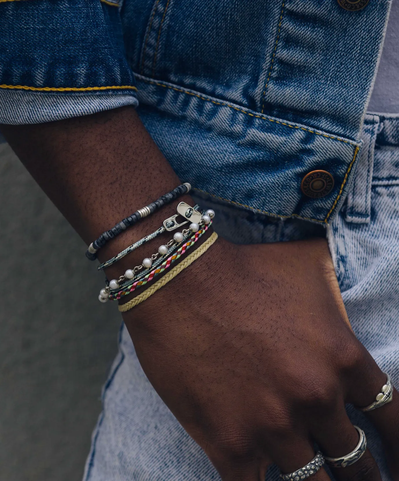 Sailing Cord Bracelet With Silver Clasp (Grey/Black)