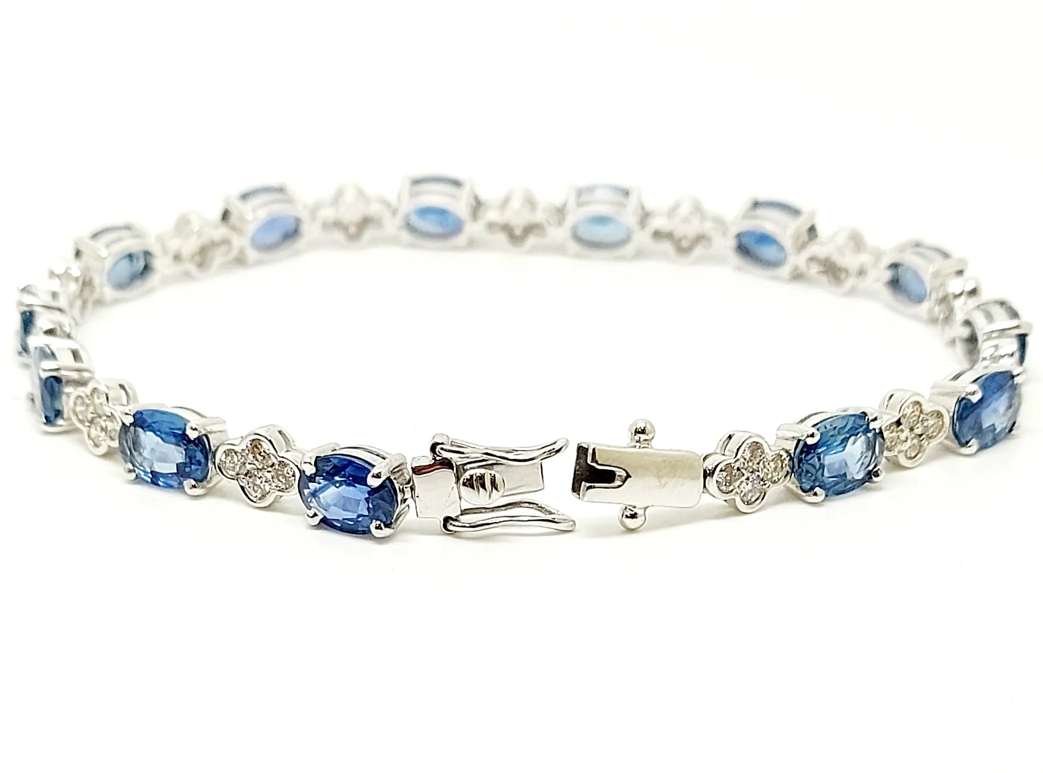 Sapphire And Diamond Bracelet In 14k White Gold Ad No: 2871