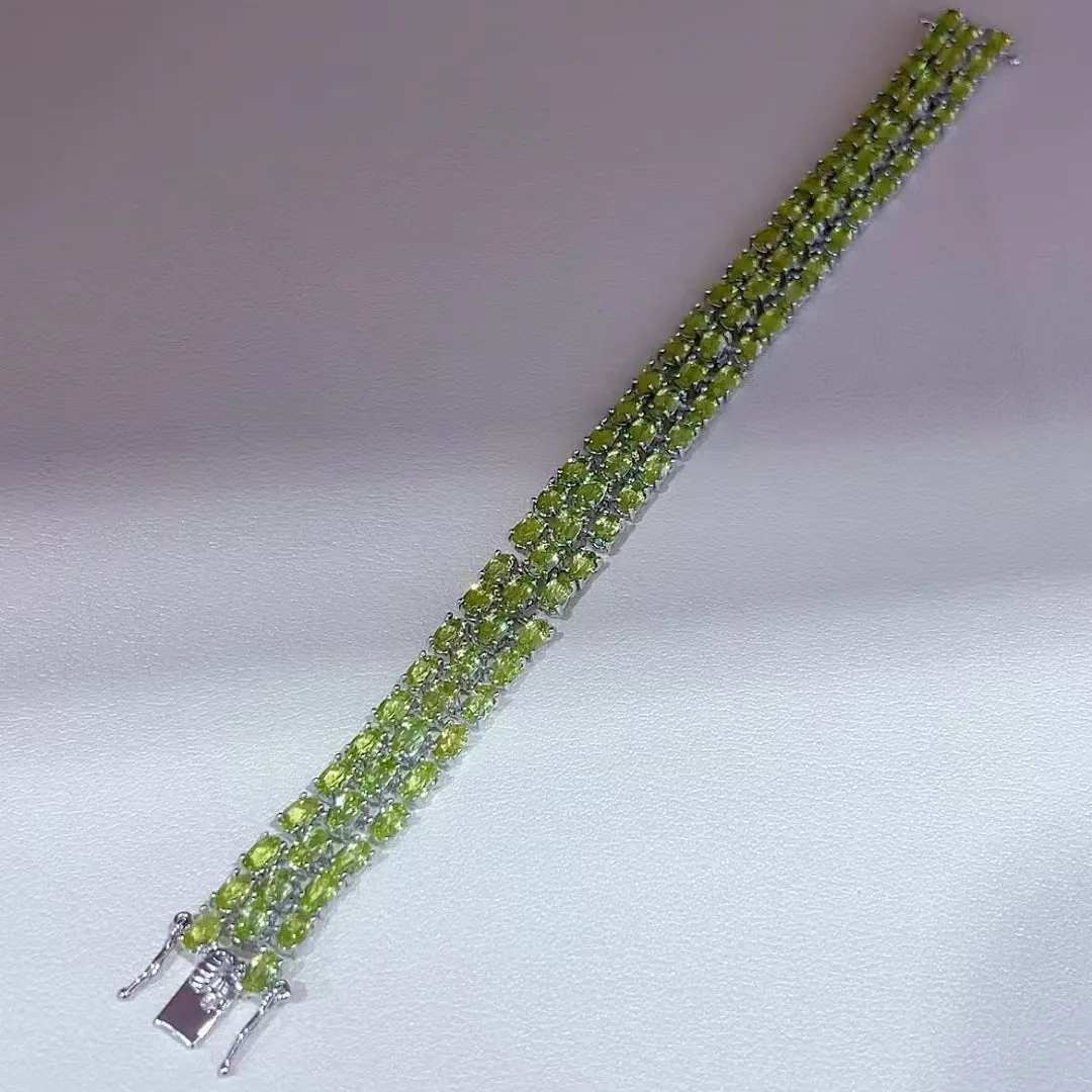 Semiprecious Stone Jewellery 925 Sterling Silver Peridot Stone 3 Rows