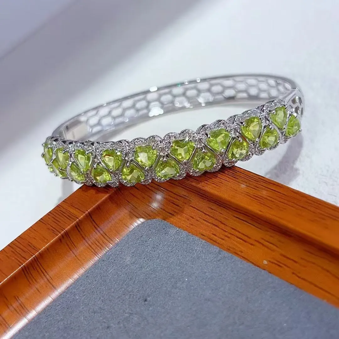 Semiprecious Stone Jewelry 925 Sterling Silver Peridot Stone Bangle