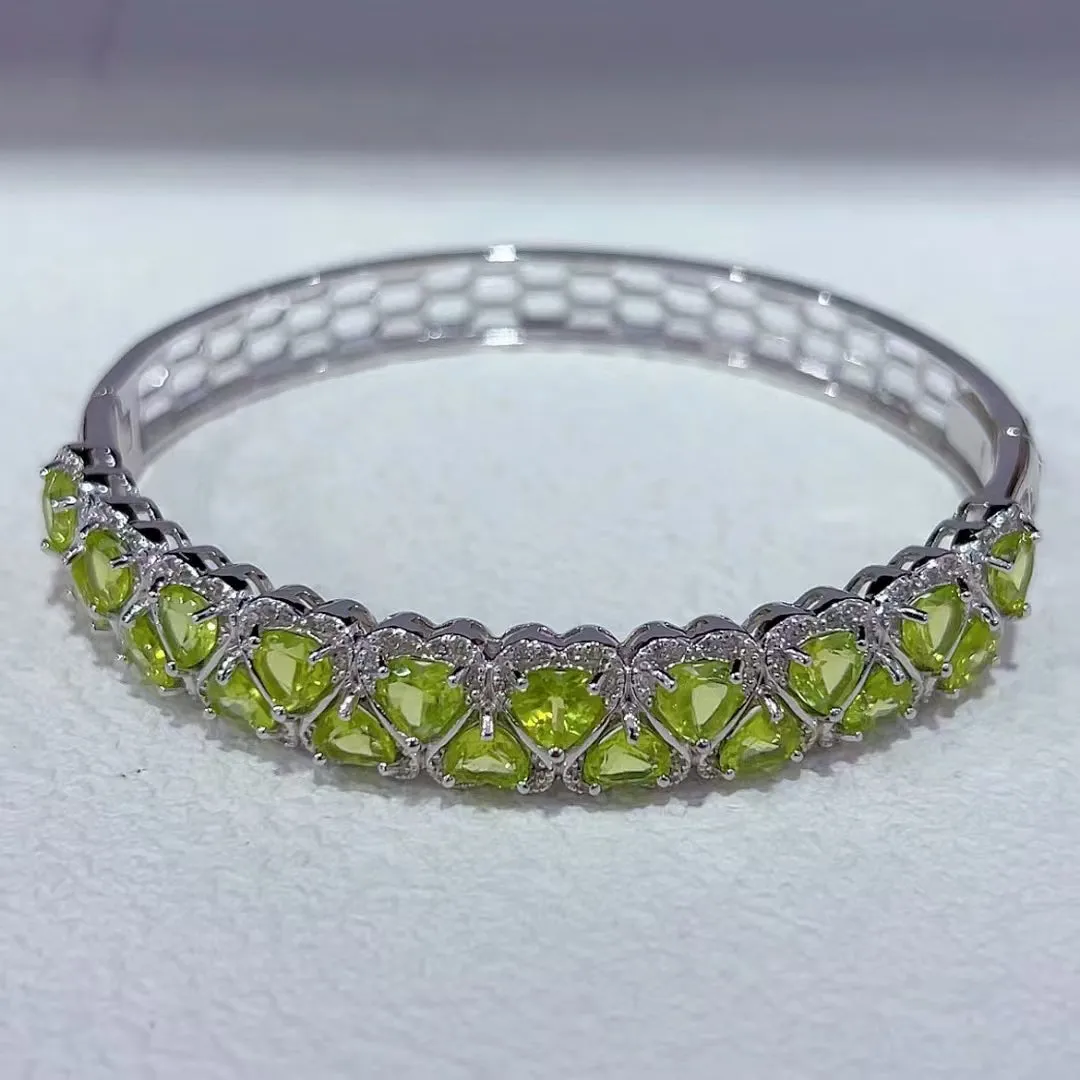 Semiprecious Stone Jewelry 925 Sterling Silver Peridot Stone Bangle