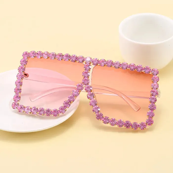 Sexy Deep Pink Rhinestone Sunglasses