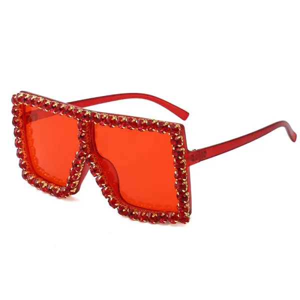 Sexy Deep Pink Rhinestone Sunglasses