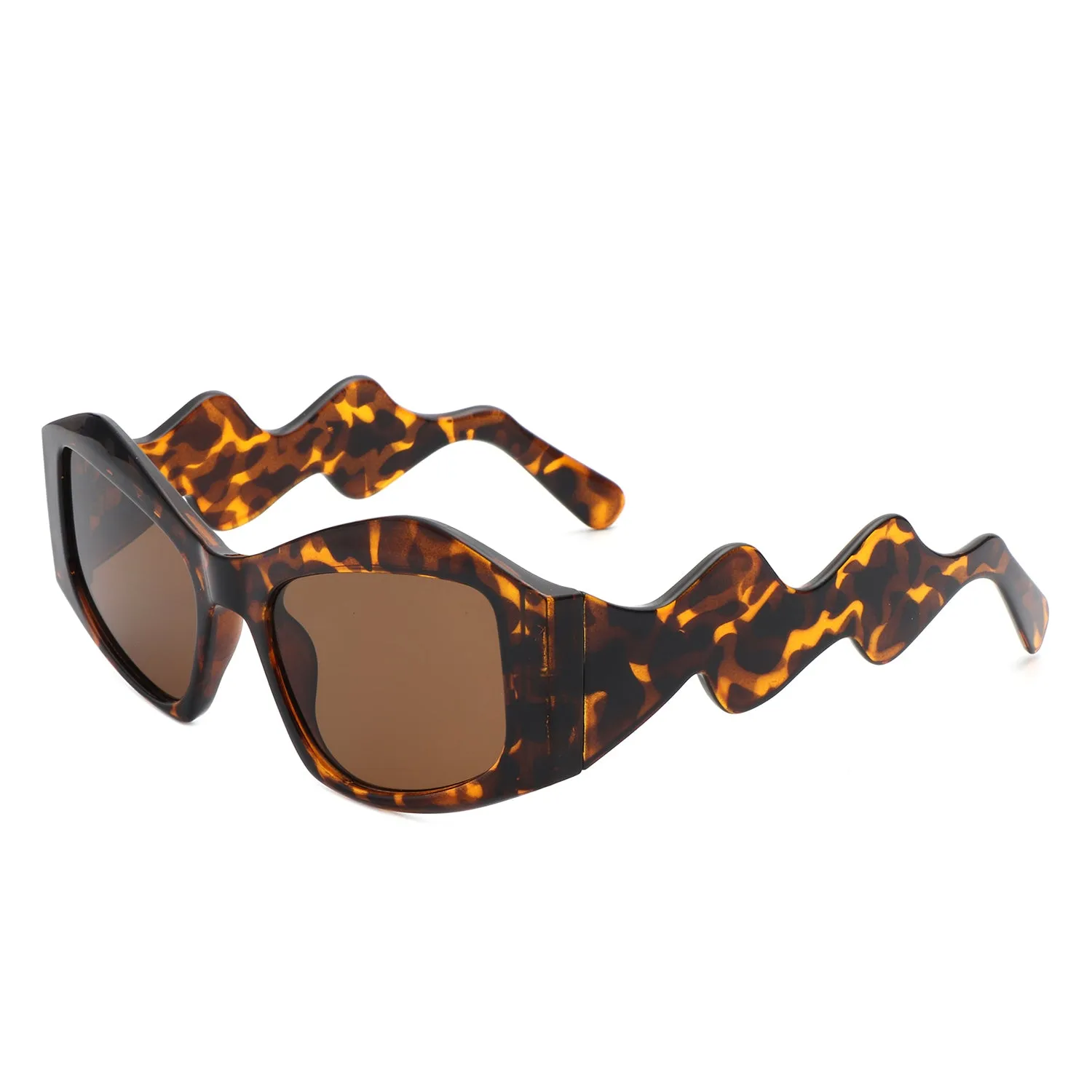 Shimmerz - Oversized Square Irregular Wavy Temple Sunglasses