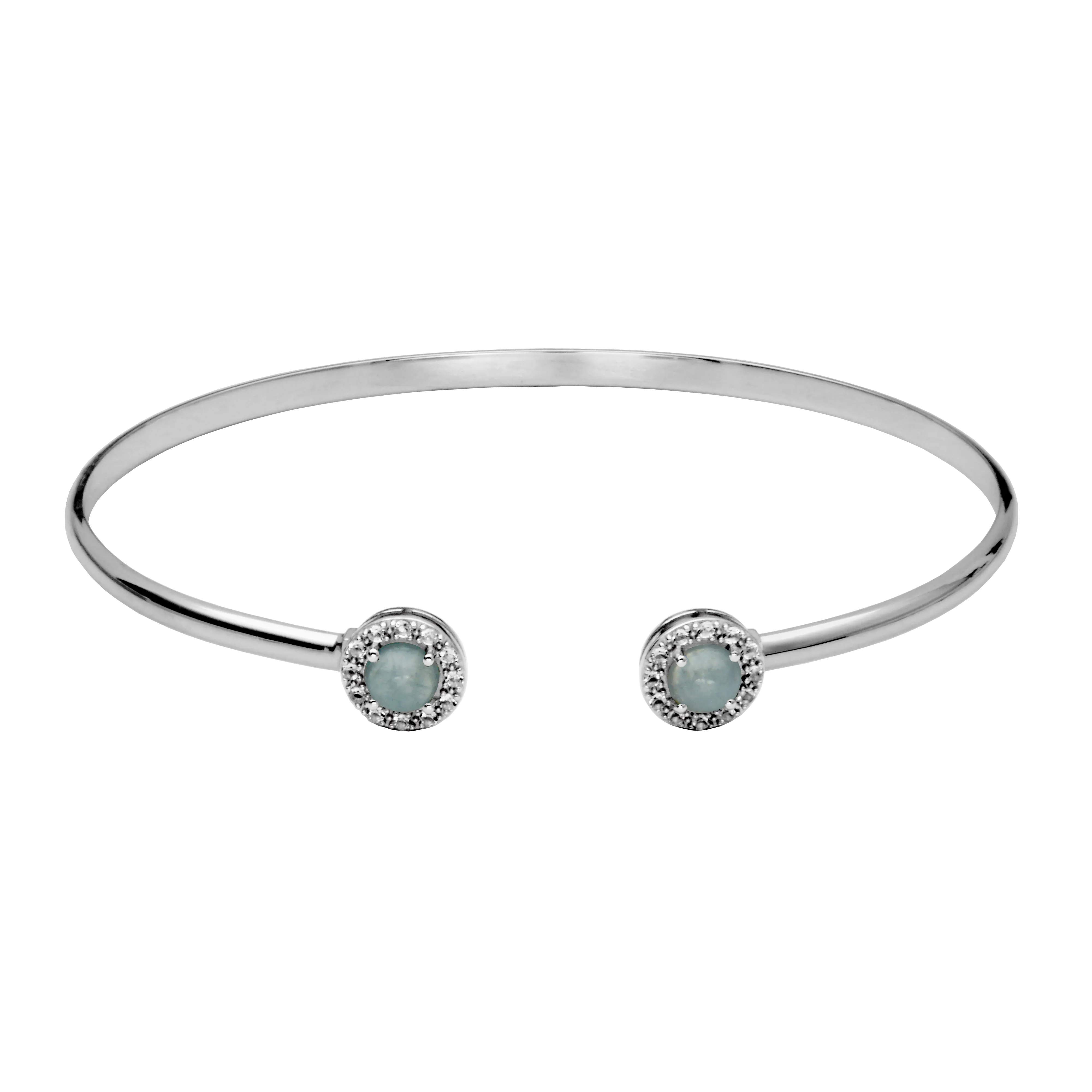 Silver Birthstone Cuff Bracelet- Milky Aquamarine