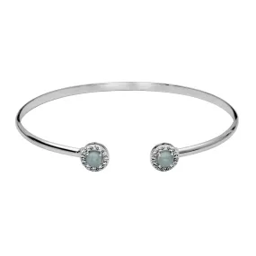 Silver Birthstone Cuff Bracelet- Milky Aquamarine