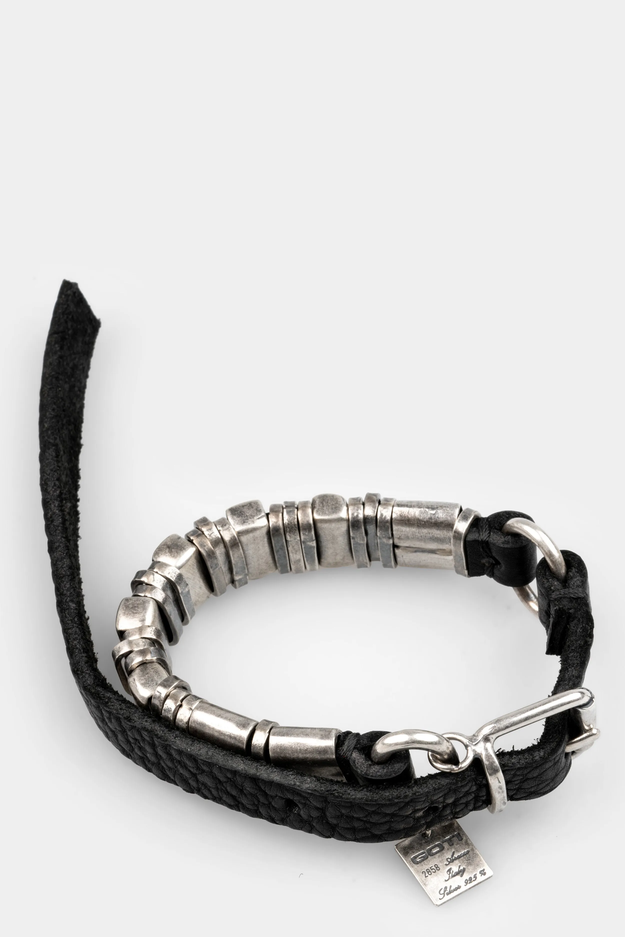 Silver buckle leather bracelet