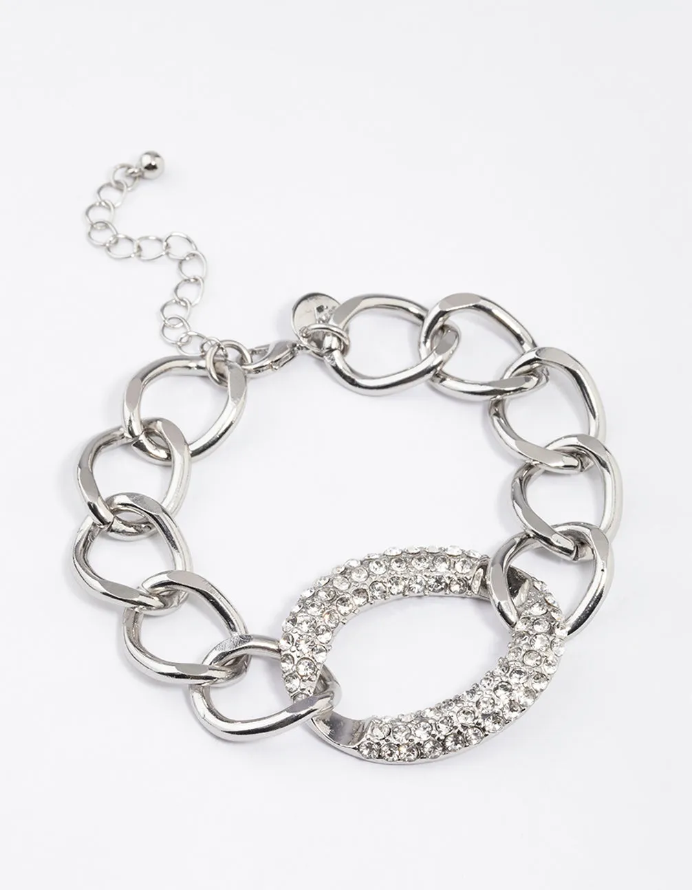 Silver Chain Loop Diamante Oval Bracelet