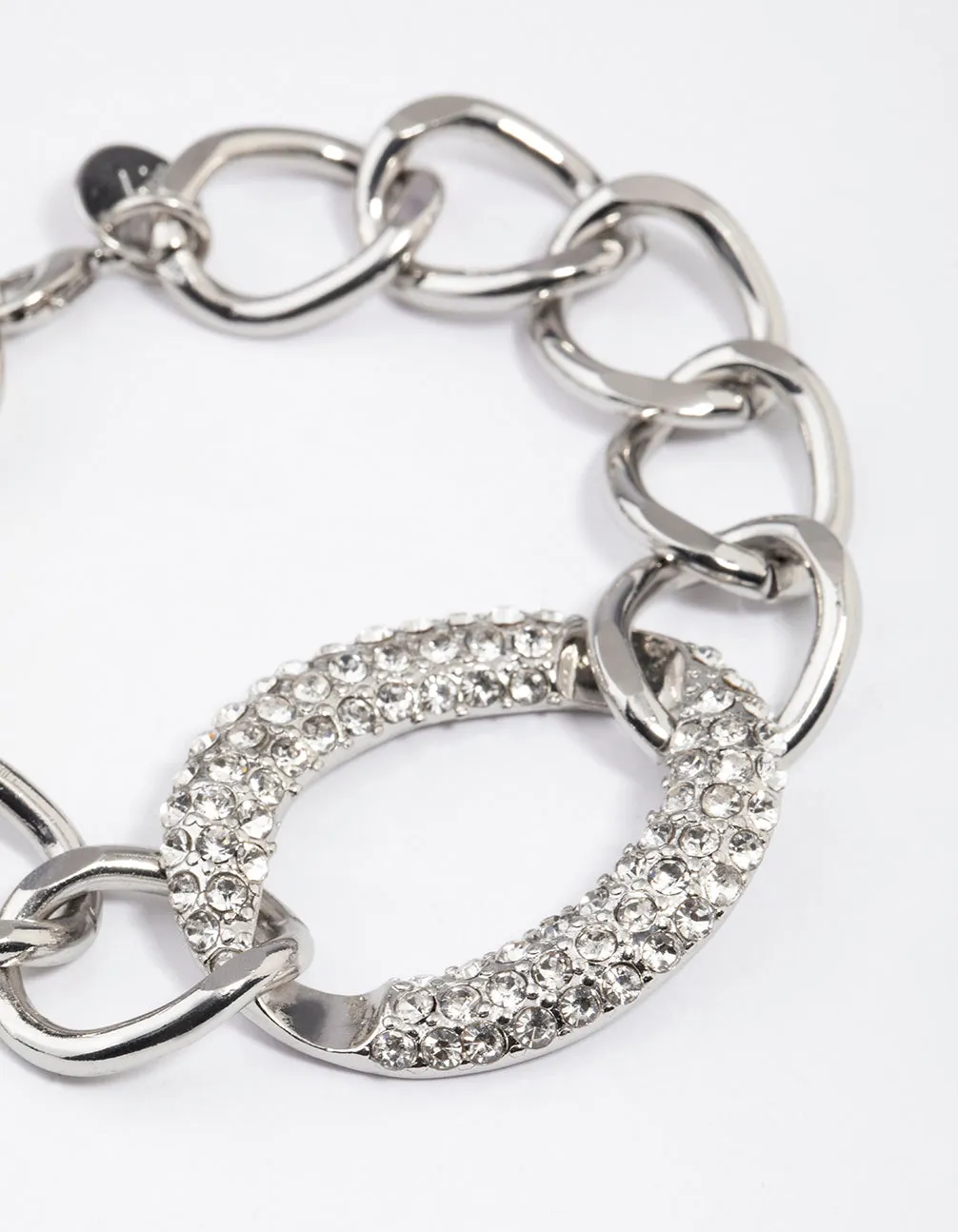 Silver Chain Loop Diamante Oval Bracelet