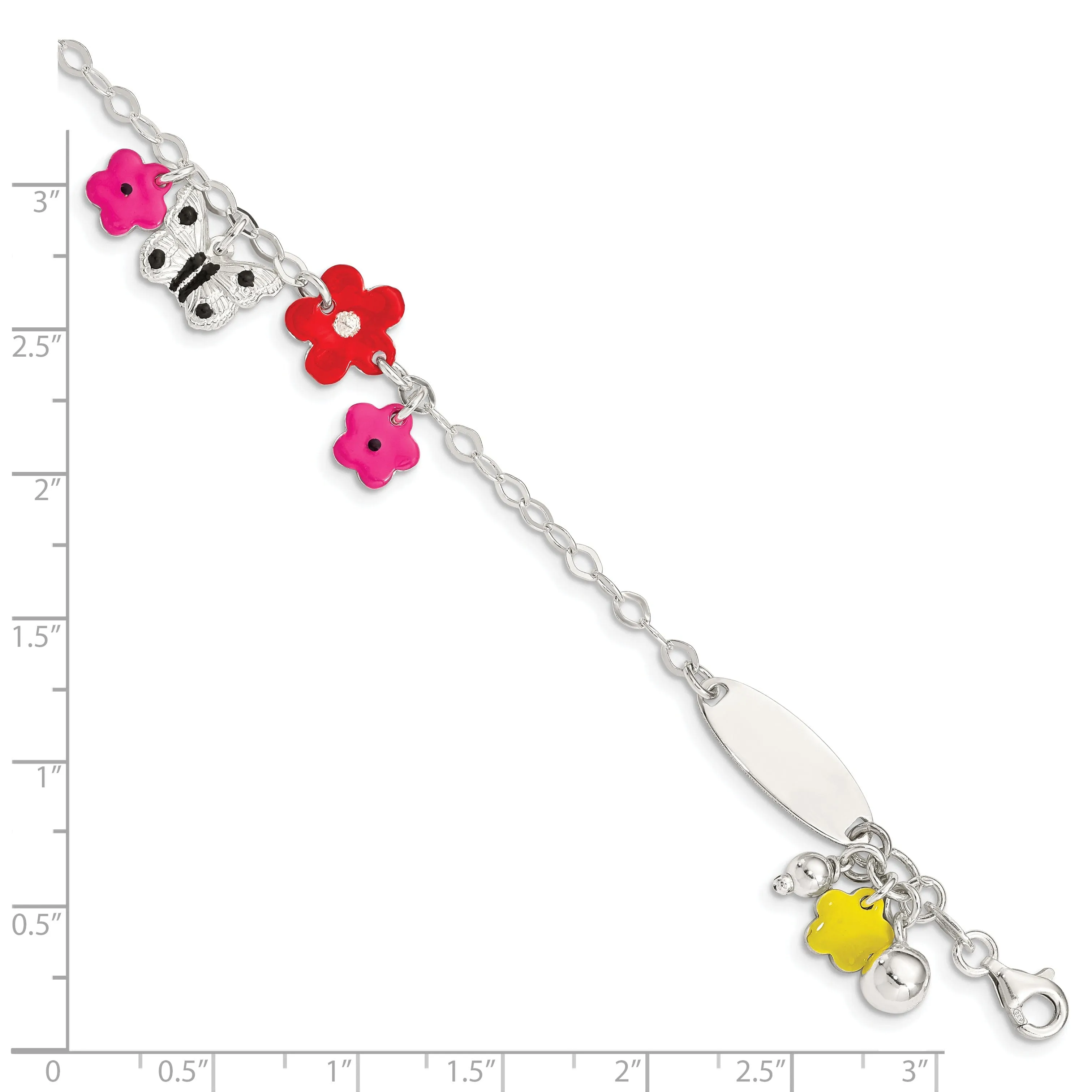 Silver Enameled Flower Butterfly Charm Bracelet