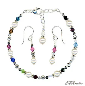 Silver Generation Birthstone Crystal Pearl Set