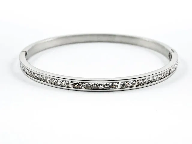 Simple One Row Unique Crystal Pattern Steel Bangle