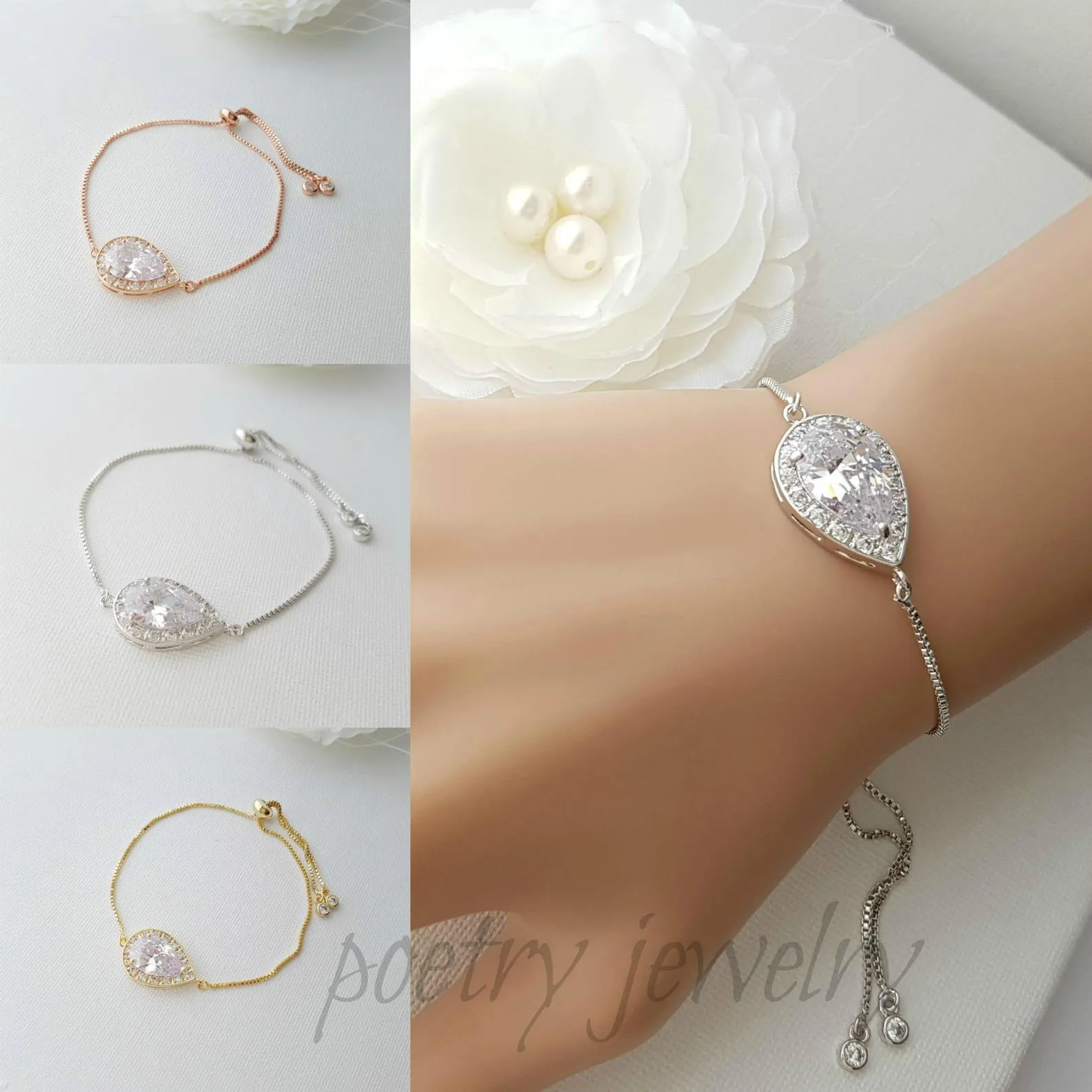 Simple Silver Bridesmaid Bracelet in Cubic Zirconia- Evelyn