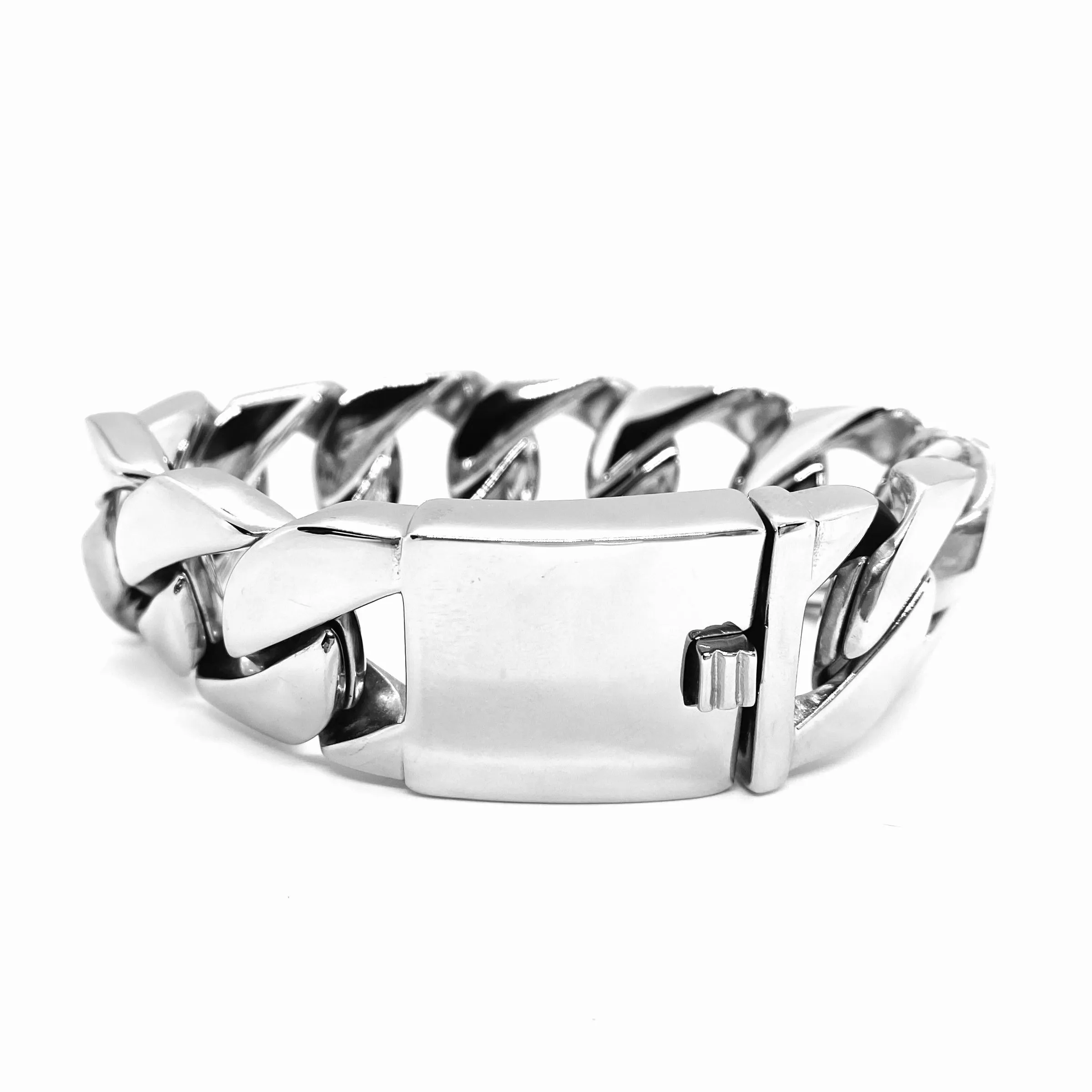 SK1820S Bracelet Shiny Stainless Steel 1" Wide Cuban Link