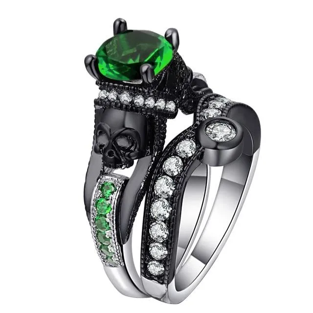 Skull Ring Set For Women Style Fashion Jewelry Charm Black Round Cubic Zirconia Set