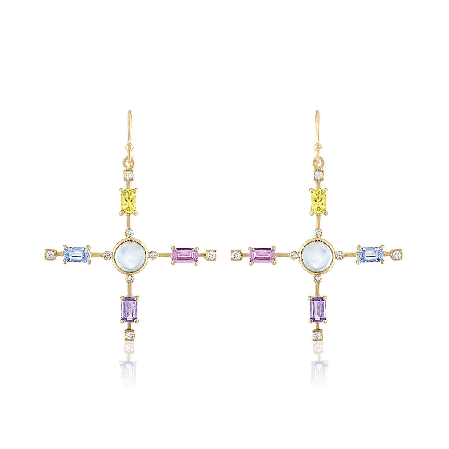 STAR MOONSTONE AND SAPPHIRE EARRINGS