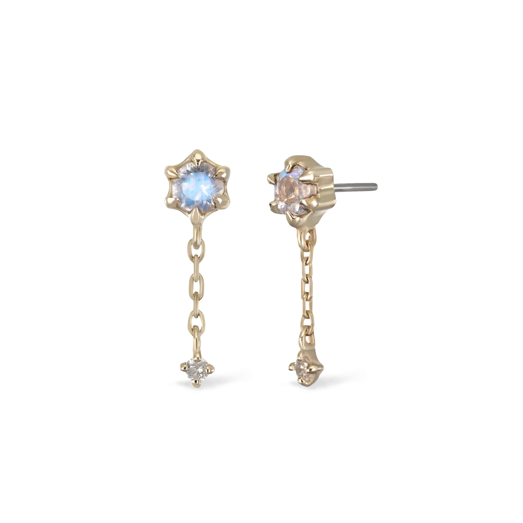 Starfall • Moonstone Black Labradorite Diamond Threadless Push Pin stud