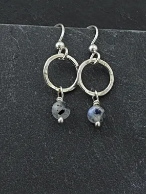 Sterling hoop earrings with rainbow moonstone