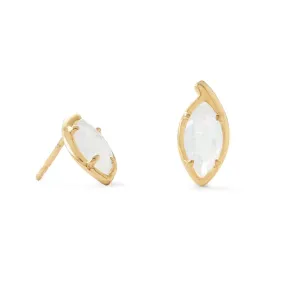 Sterling Silver 14k Gold Plated Marquise Rainbow Moonstone Post Stud Earrings