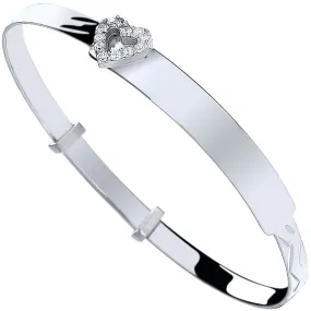 Sterling Silver Baby ID Bangle with CZ Heart