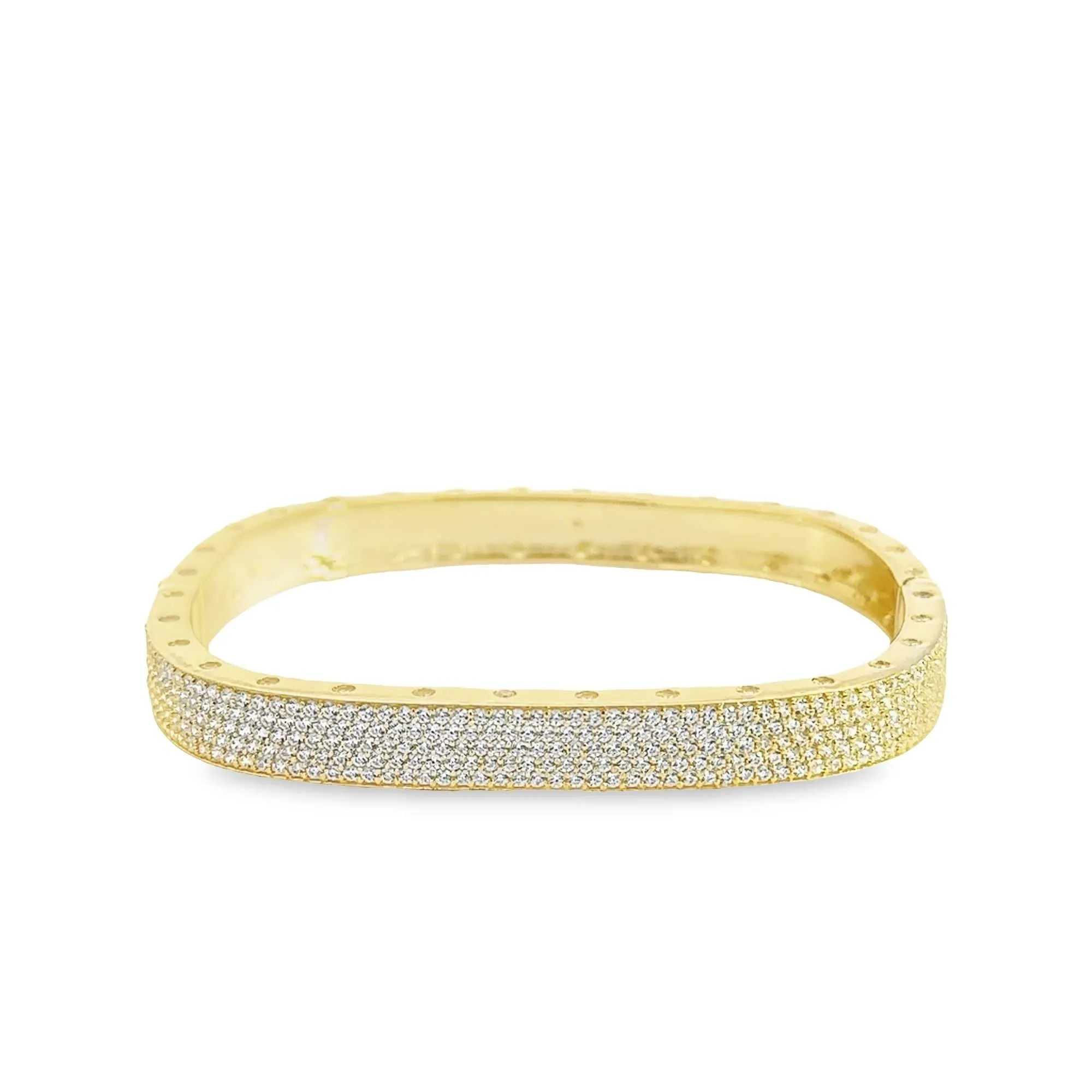 Sterling Silver Gold Plated CZ Square Bangle Bracelet