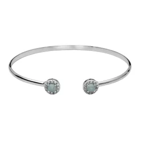 Sterling Silver Milky Aquamarine & White Topaz Halo Cuff Bracelet by Samuel B.