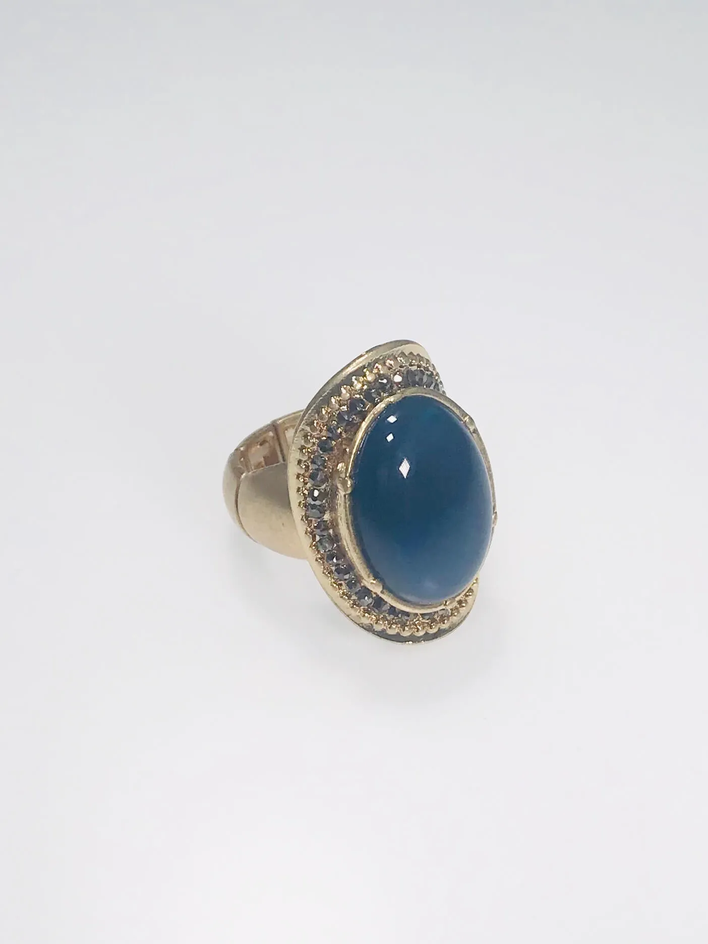 Stretch Ethnic Ring With Dark Blue Stone