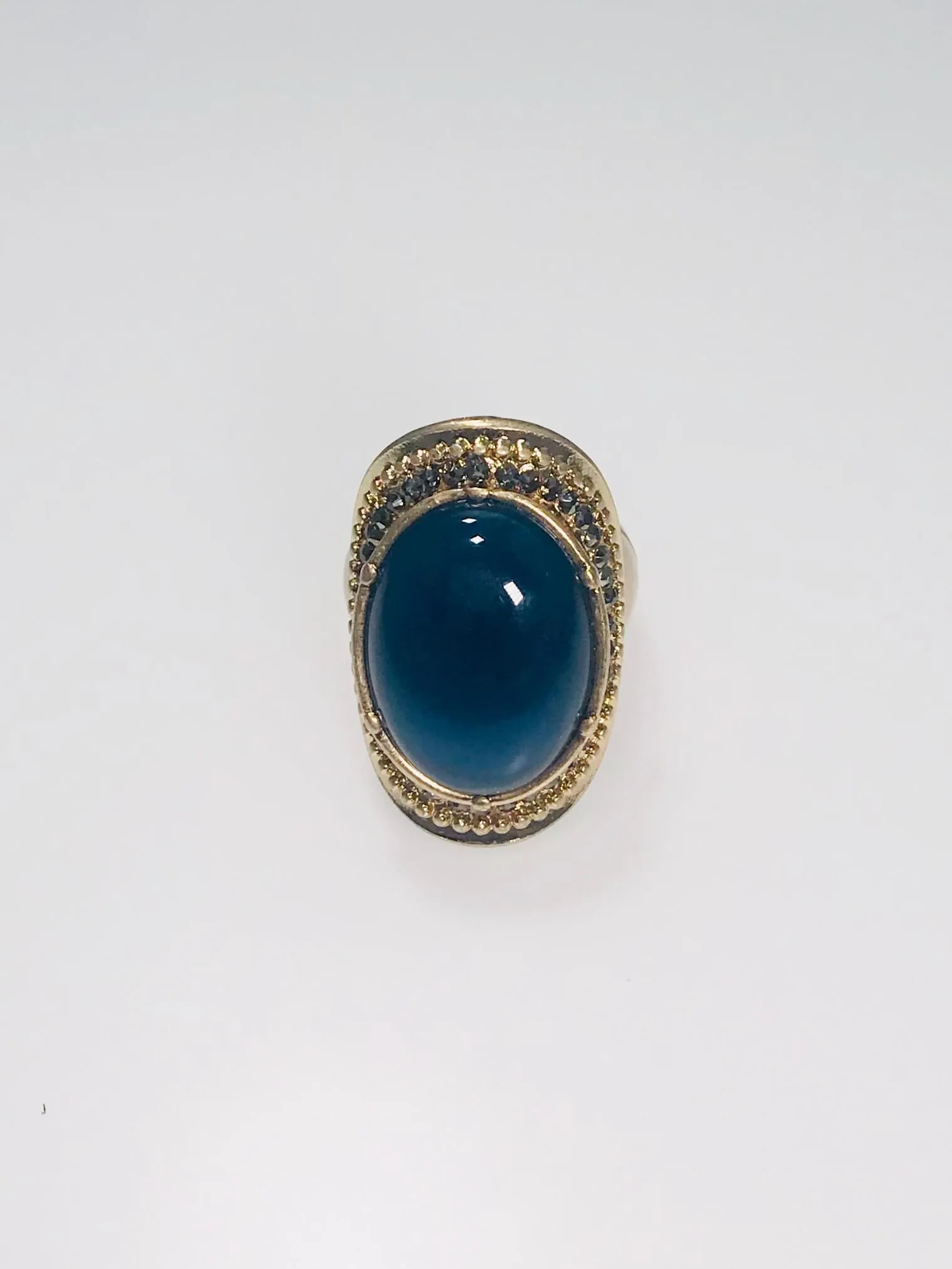 Stretch Ethnic Ring With Dark Blue Stone