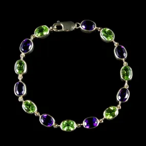 Suffragette Style  Amethyst Peridot Bracelet 9Ct Gold Bracelet