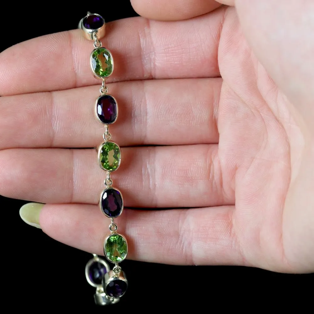 Suffragette Style  Amethyst Peridot Bracelet 9Ct Gold Bracelet