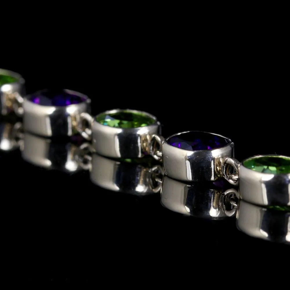 Suffragette Style  Amethyst Peridot Bracelet 9Ct Gold Bracelet