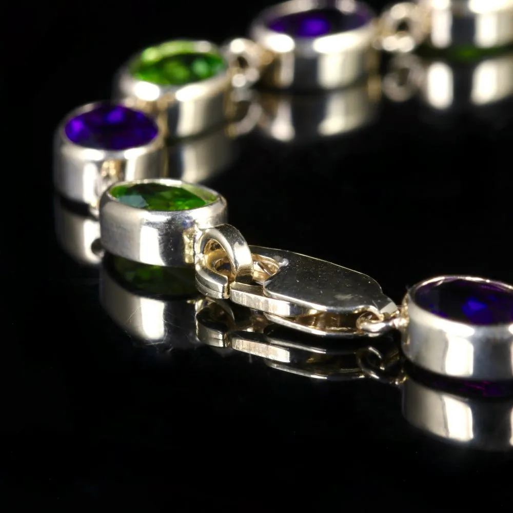 Suffragette Style  Amethyst Peridot Bracelet 9Ct Gold Bracelet