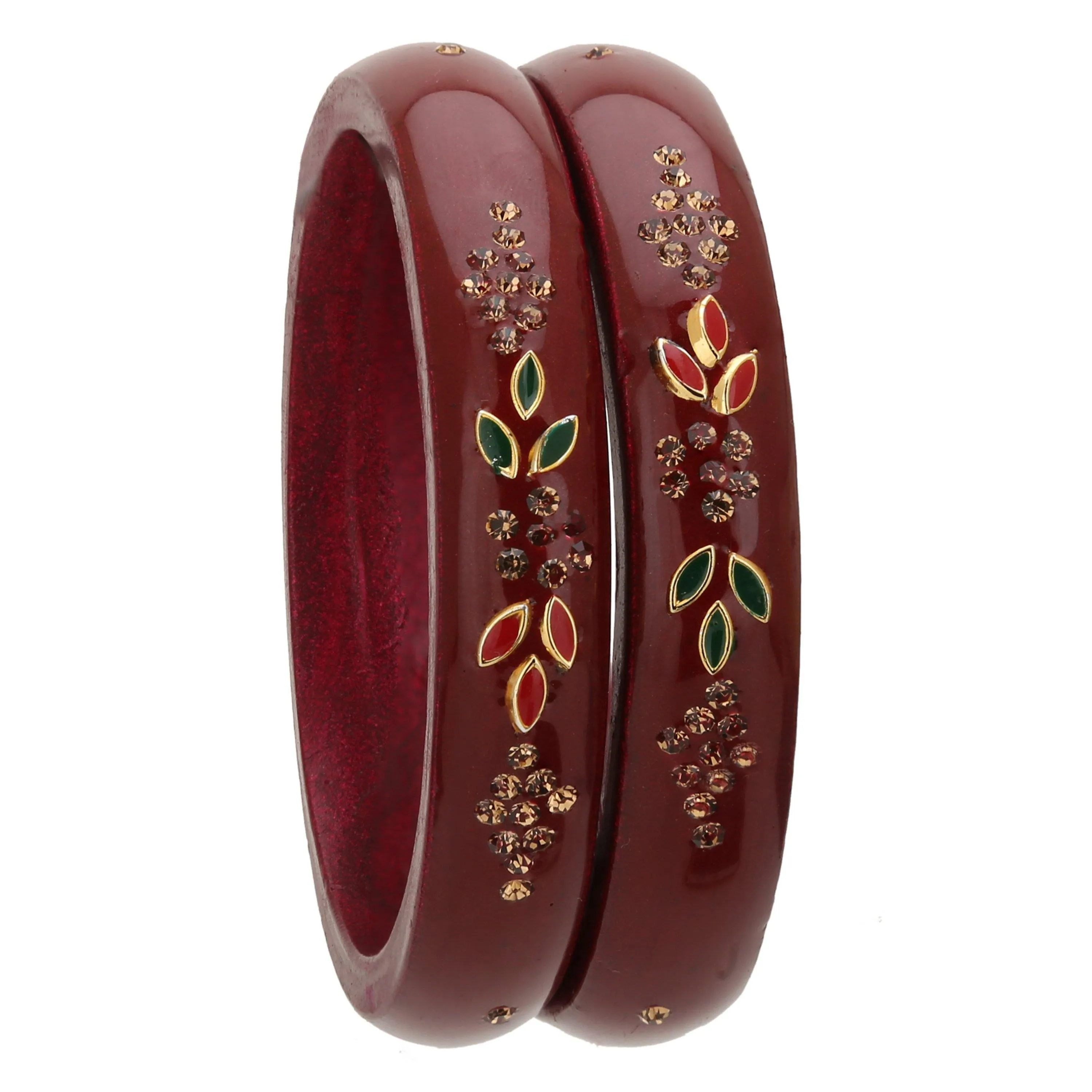 Sukriti Beautiful Casual Kundan Maroon lac Kada Bangles for Women – Set of 2