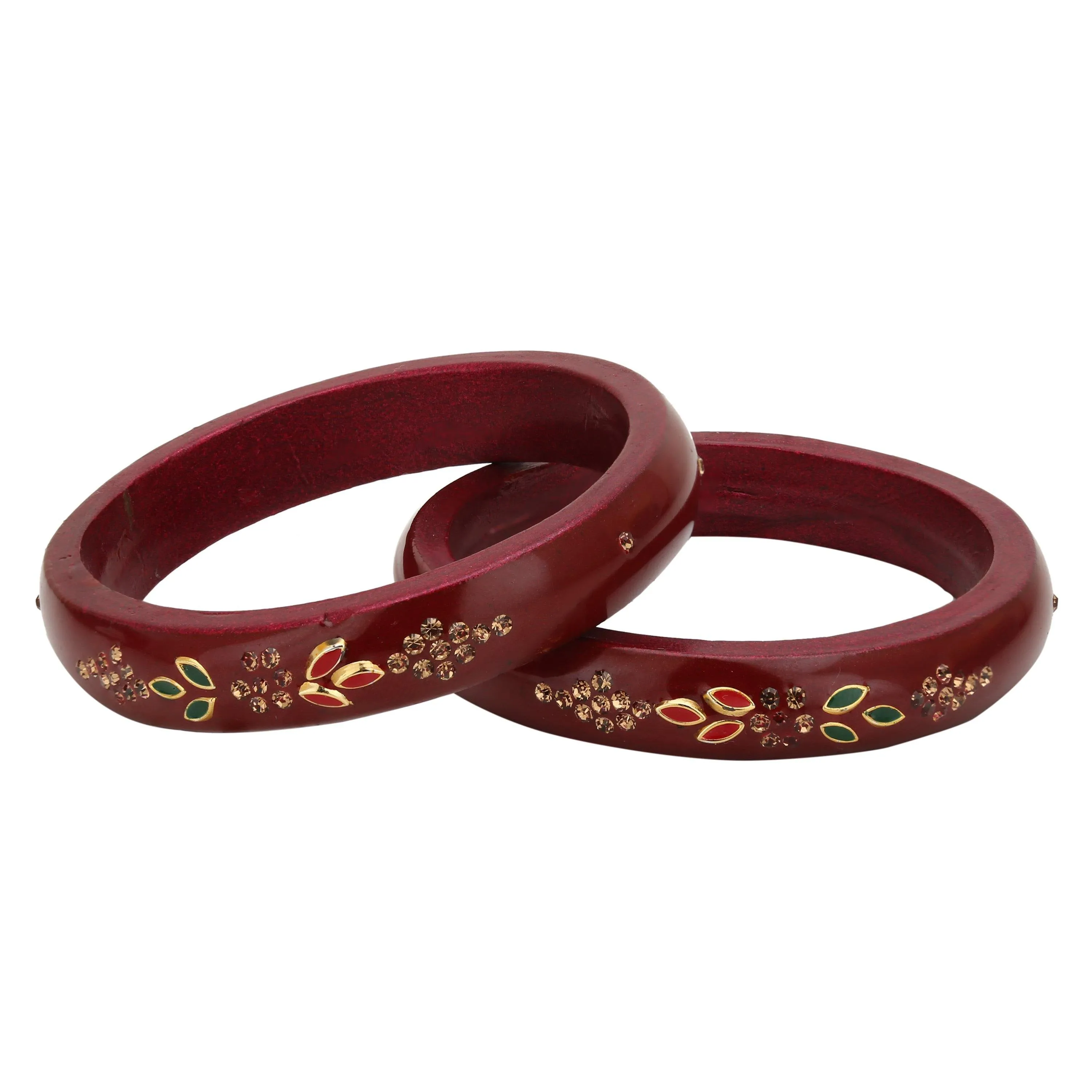 Sukriti Beautiful Casual Kundan Maroon lac Kada Bangles for Women – Set of 2