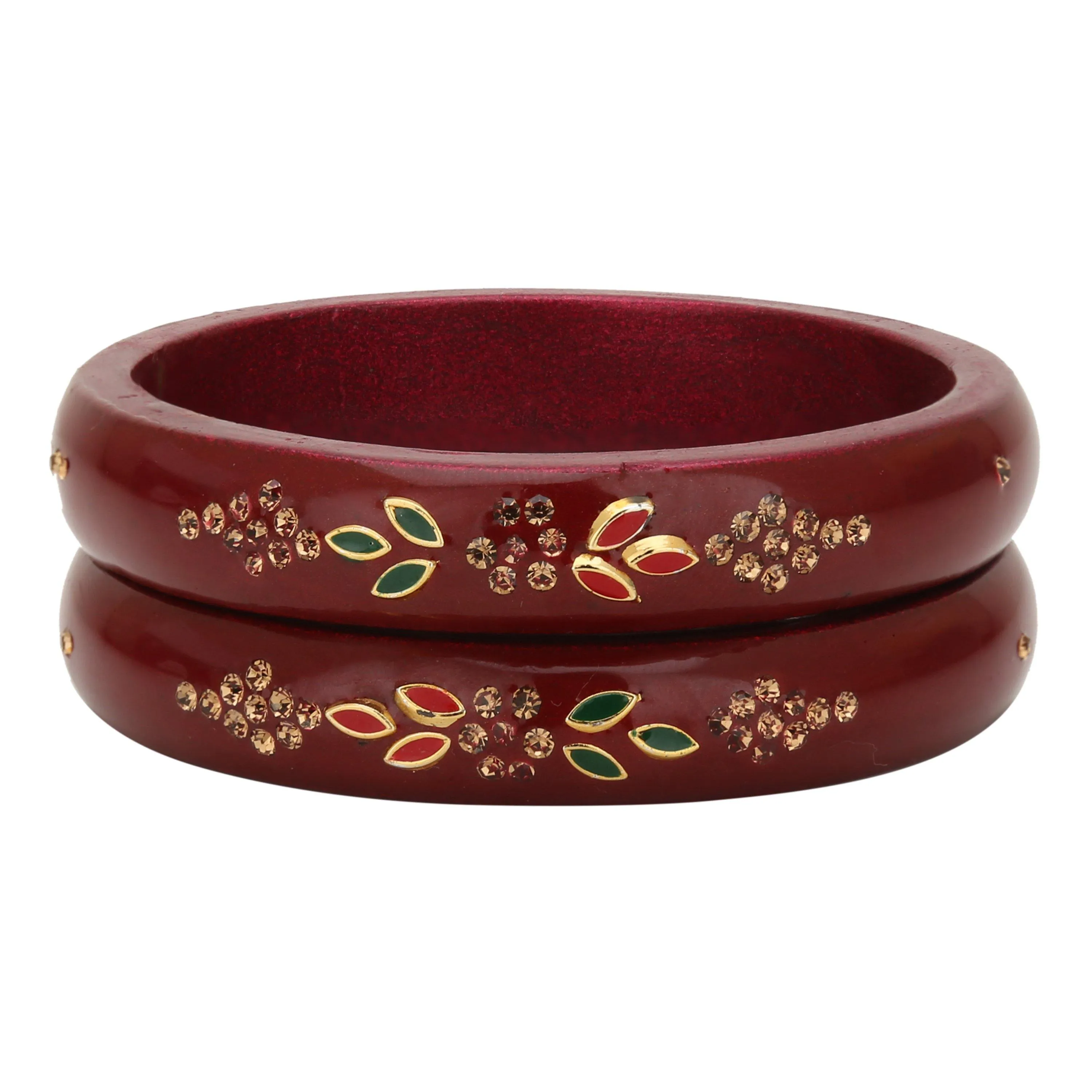 Sukriti Beautiful Casual Kundan Maroon lac Kada Bangles for Women – Set of 2